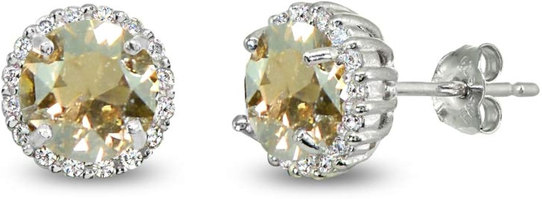 Sterling Silver 6mm Round-cut Halo Stud Earrings Made with Swarovski Crystals | Amazon (US)