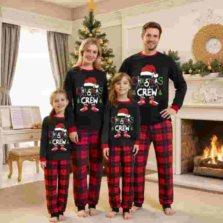 PaerPade Christmas Family Pajamas Matching Set Long Sleeve Letters Print T-shirt with Plaid Pants... | Walmart (US)