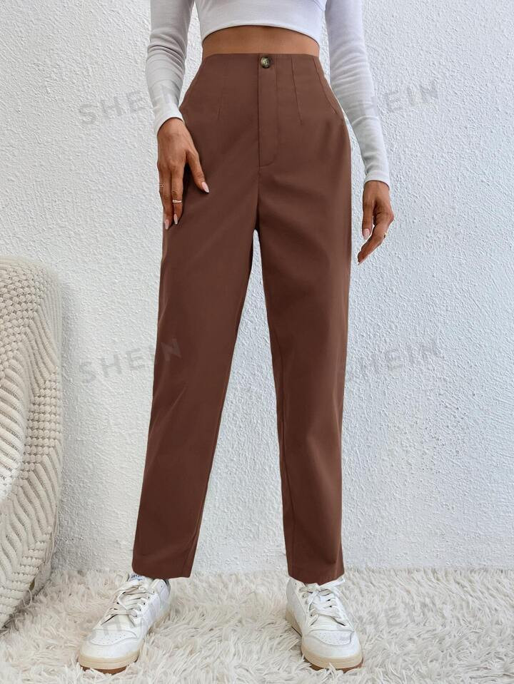 SHEIN EZwear Solid High Waist Carrot Pants | SHEIN