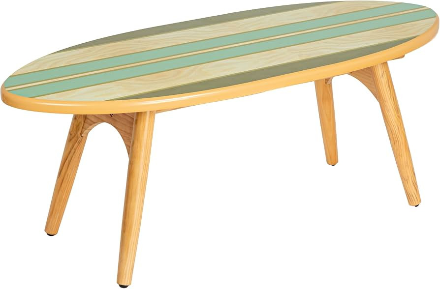 Creative Co-Op Coastal Decorative Surfboard Coffee Table, Stripe Overlaid On Natural Wood | Amazon (US)