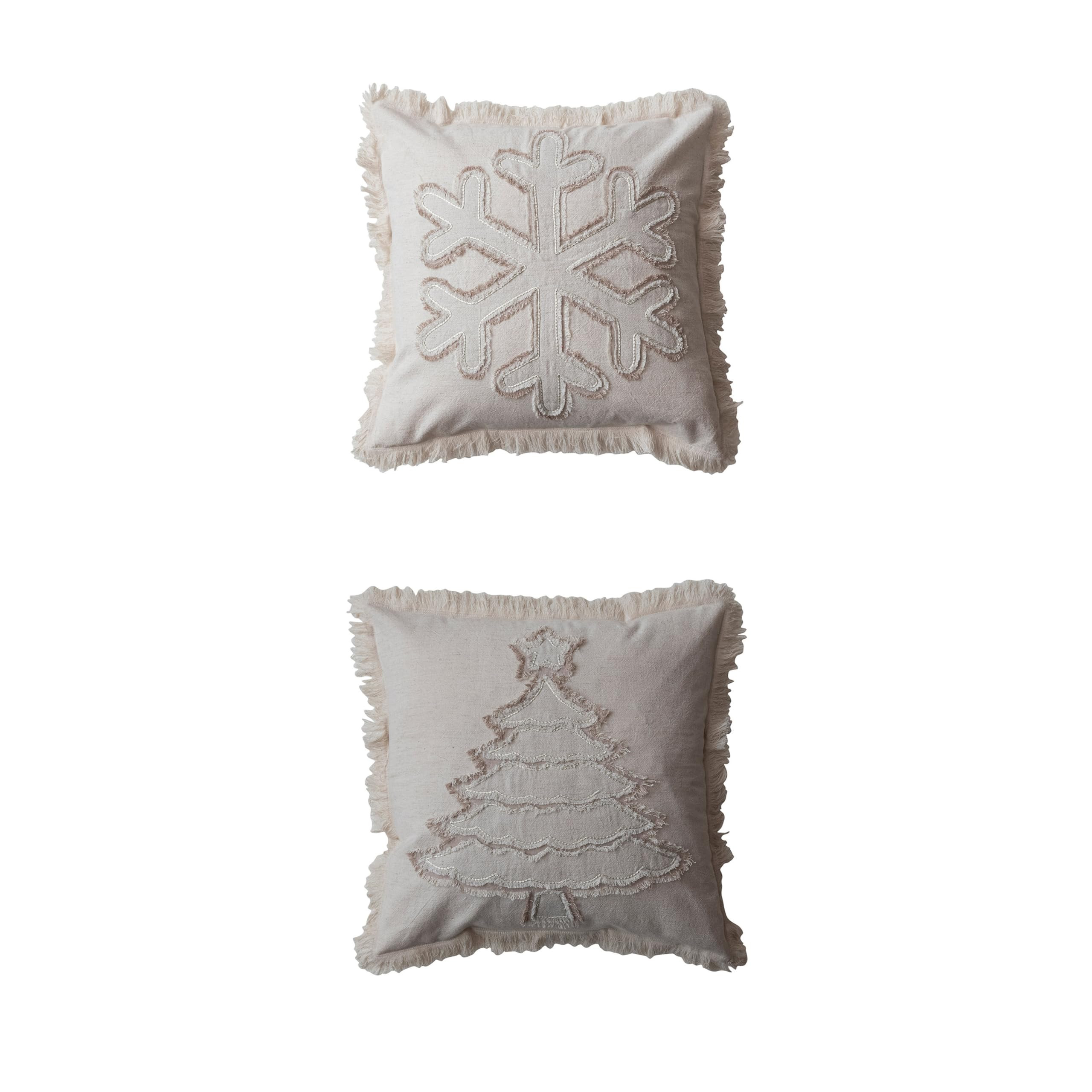 Creative Co-Op, White, Woven Cotton and Linen Pillow with Appliqued Christmas Tree and Snowflake,... | Amazon (US)