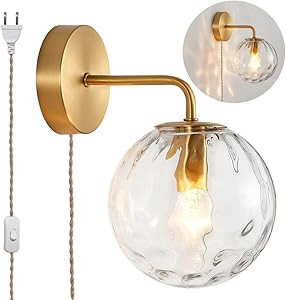 Modern Dimmable Globe Glass Wall Sconce with Plug-in On/Off Switch, E26 Gold Bedroom Wall Light F... | Amazon (CA)