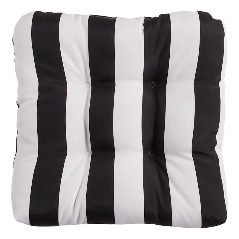 Black Awning Stripe Outdoor Wicker Seat Cushion | At Home