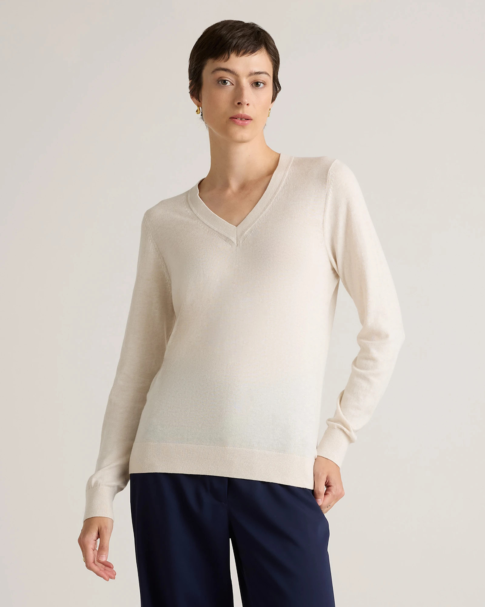 Lightweight Cotton Cashmere V-Neck Sweater | Quince