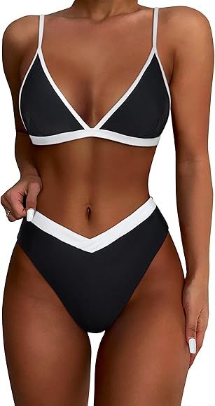 DOULAFASS V-förmige Taille Bikini Damen Set Hoher Schnitt Triangel Bikini 2tlg Bademoden | Amazon (DE)