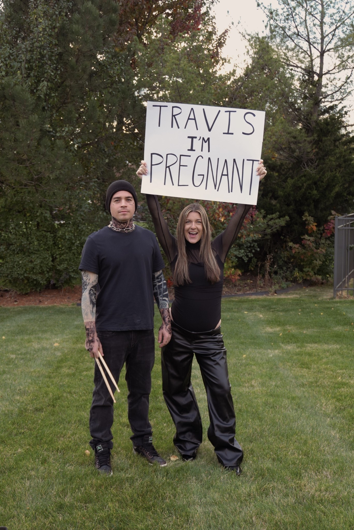 Medium in bodysuit & pants! I’m 16 weeks pregnant and should have gotten a small in the pants. Super stretchy and long! 

Halloween couples costume, Travis barker and Kourtney kardashian, Travis I’m pregnant 

#LTKSeasonal #LTKMens #LTKFamily