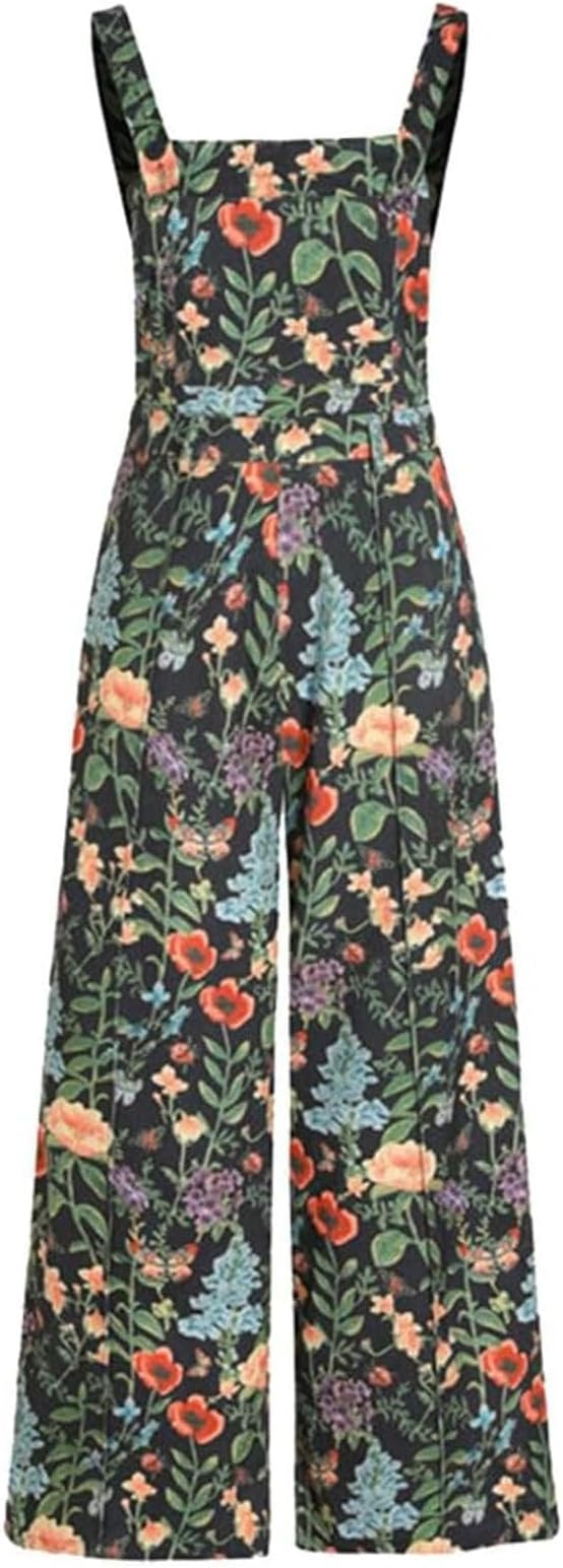 JIALING Floral Button Wide Leg Jumpsuit, Women's Adjustable Straps Overalls, Sleeveless Romper Ca... | Amazon (US)