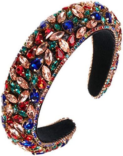 Velvet Padded Crystal Rhinestone Headband Crystal Embellished Hair Hoop Retro Jewelled Hairband H... | Amazon (US)