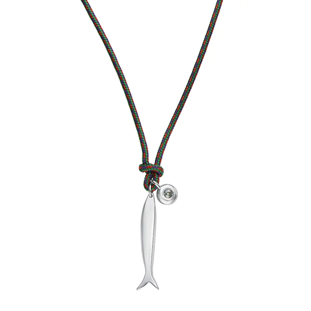 Lucky Catch Fish Adjustable Cord Necklace in Silver | Theo Grace