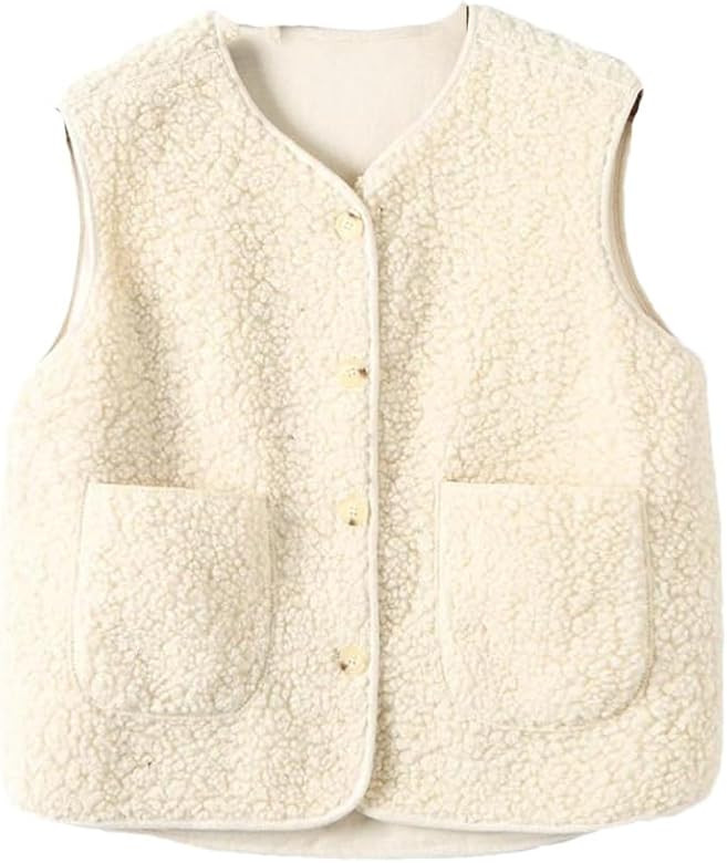 Automne Hiver Laine Peau de Mouton Veste Sans Manches Femmes Épais Gilet Lâche Peluche Faux Cui... | Amazon (FR)