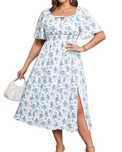 Plus Size Summer Dress 2025 - Milkmaid Sundress Boho Floral Casual Beach Wedding Midi Dresses | Amazon (US)