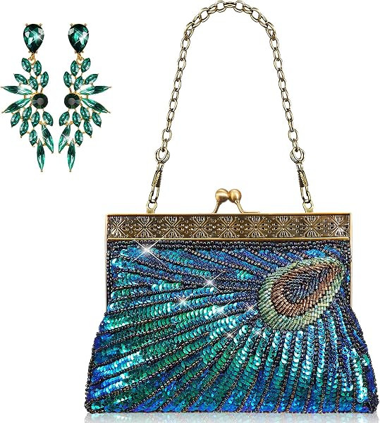Peacock Clutch Bag Earrings Set Sequin Evening Handbag | Amazon (US)
