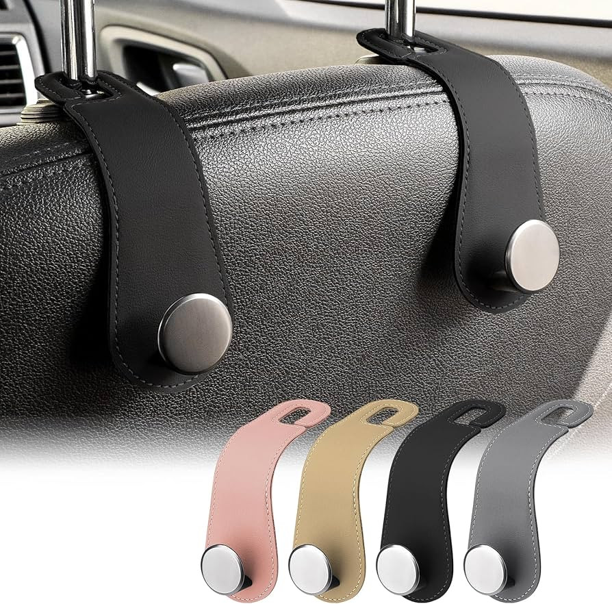 Leather Car Seat Storage Hanger, 2 Pack, Stylish Seat Organizer Hooks for Purses, Bags, Coats, Um... | Amazon (US)