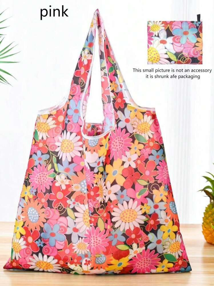Large Capacity Fashion Printed Shopping Bag Portable,Fashion Printed Bag Large Polyester Folding ... | SHEIN