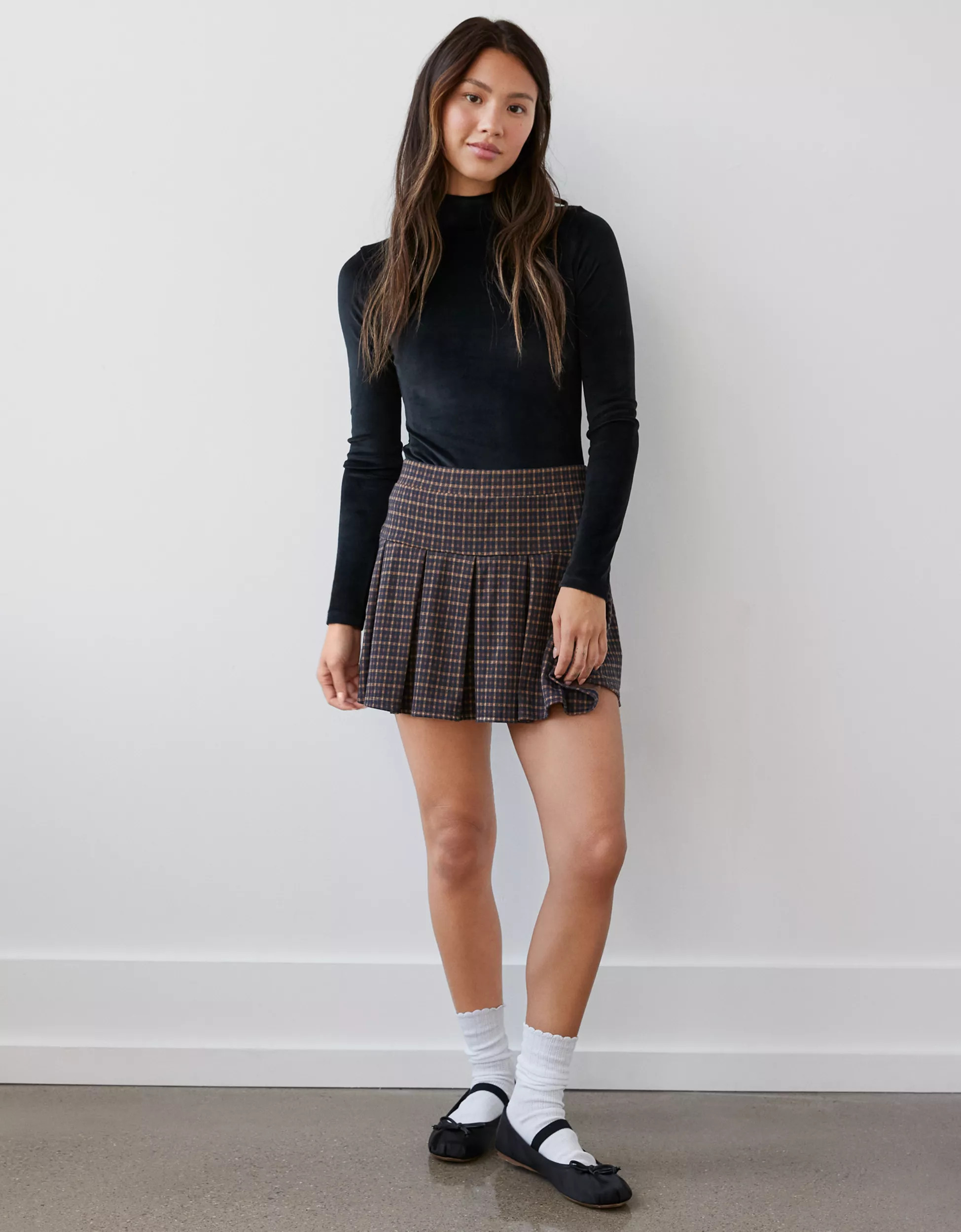 AE Long-Sleeve Velvet Mockneck Bodysuit | American Eagle Outfitters (US & CA)