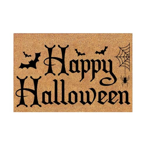 QAZIUY Happy Halloween Front Door Mat Natural Coir Outdoor Doormat Welcome Black Spider Web Bat Door Mat Non-Slip Floor Mats Entrance Door Rugs for Halloween Front Door Porch Decor 24"x16" | Amazon (US)