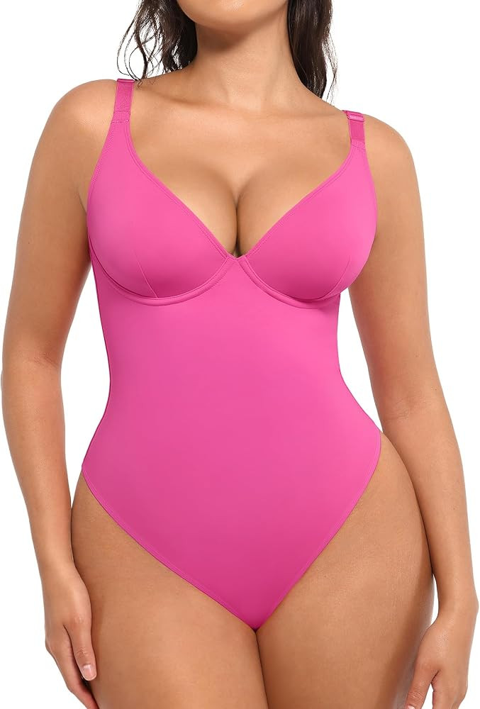 FeelinGirl Shapewear Bodysuits for Women Tummy Control Body Suits Deep V Neck Thong Body Shaper | Amazon (US)