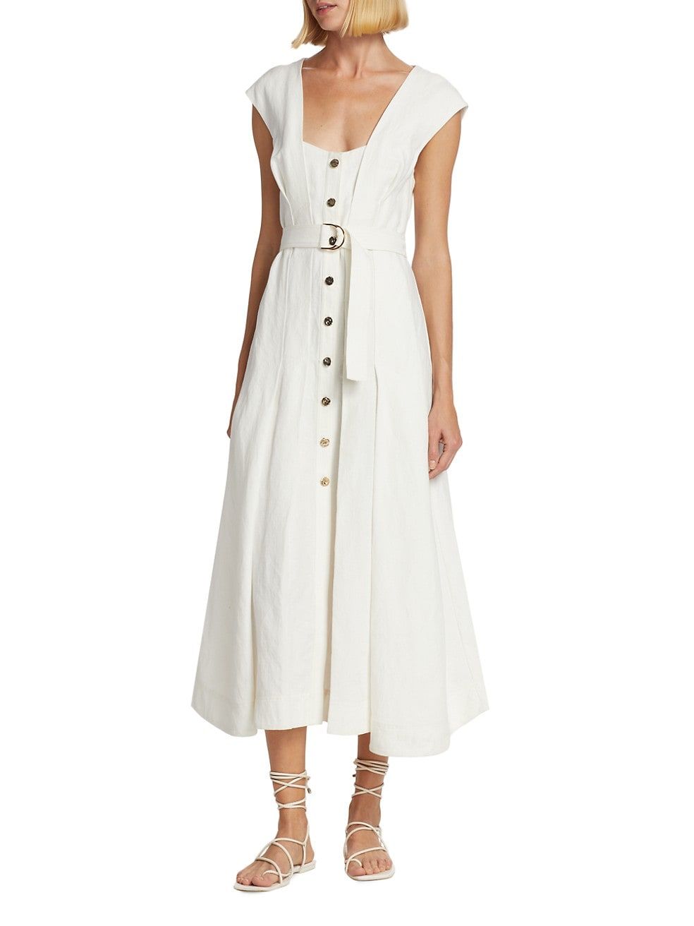 Acler Flaxton Belted Linen &amp; Cotton Midi-Dress | Saks Fifth Avenue