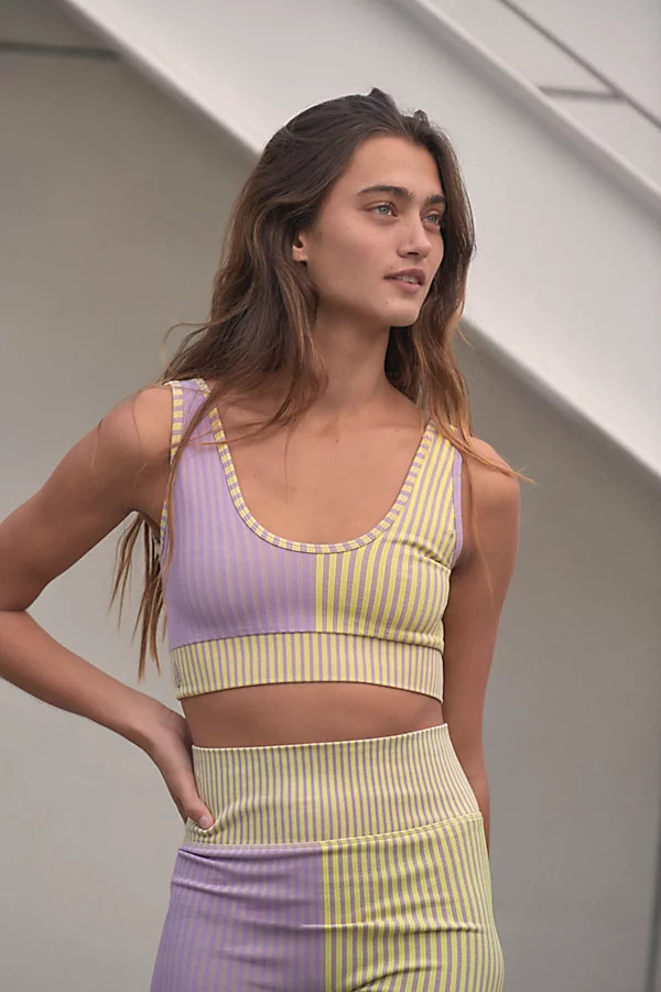 Stripe Mix Bra by FP Movement at Free People, Yellow Purple Combo, M/L | Free People (Global - UK&FR Excluded)
