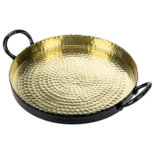 MyGift 12-Inch Black and Gold Metal Round Display Tray – Handcrafted Hammered Design Serving Platter or Tabletop Centerpiece, Handmade in India | Amazon (US)
