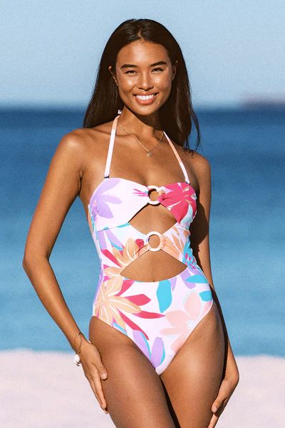 Multi Spring Double Ring Front Bandeau One Piece Swimsuit | Cupshe