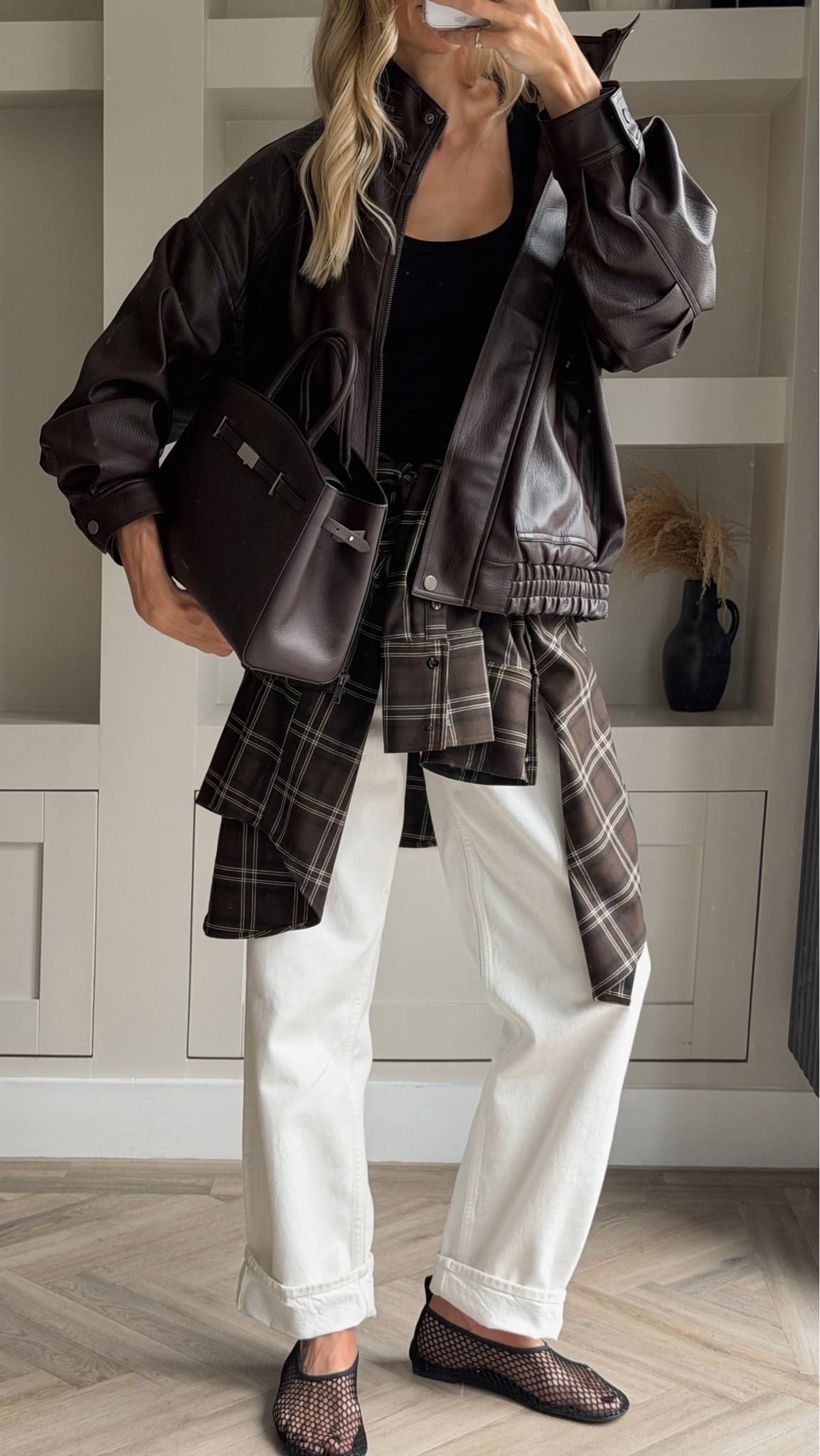 Easy autumn outfit styling my matalan Leather bomber jacket (wearing size 12) with white straight leg jeans (sized up for a baggy fit denim) which looks so much more expensive than it is!

#LTKautumn #LTKuk #LTKjeans