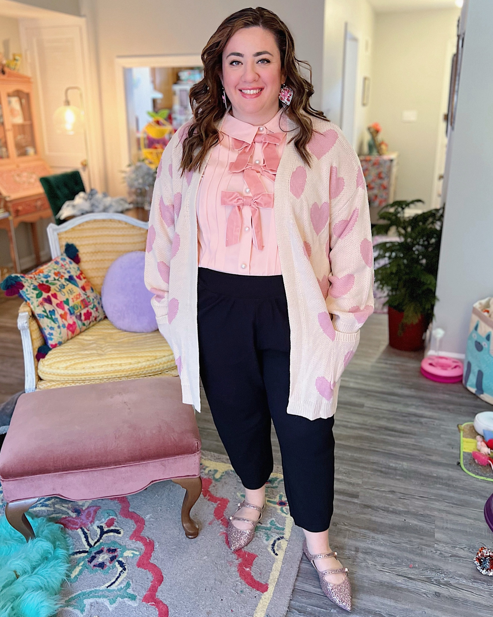 Valentine’s Day Outfit, business casual outfit, heart cardigan 💗 Get 15% off at BloomChic with code JAMIEV 💗 Midsize and plus size boutique carrying sizes 10-30 

#LTKfindsunder50 #LTKplussize #LTKmidsize