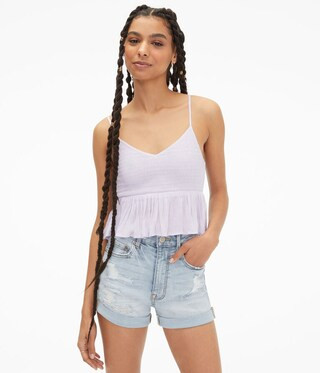 Smocked Cropped Babydoll Tank | Aeropostale