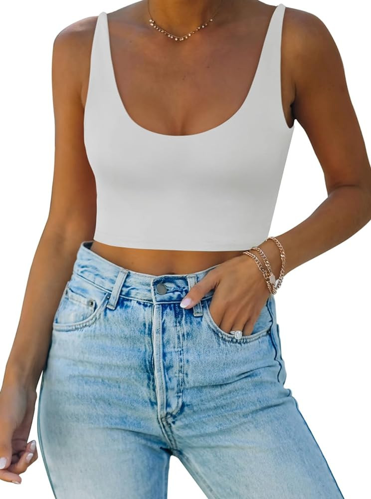 REORIA Butsmooth® Women's Basic Sexy Deep Scoop Neck Double Lined Seamless Sleeveless Cropped Ca... | Amazon (US)