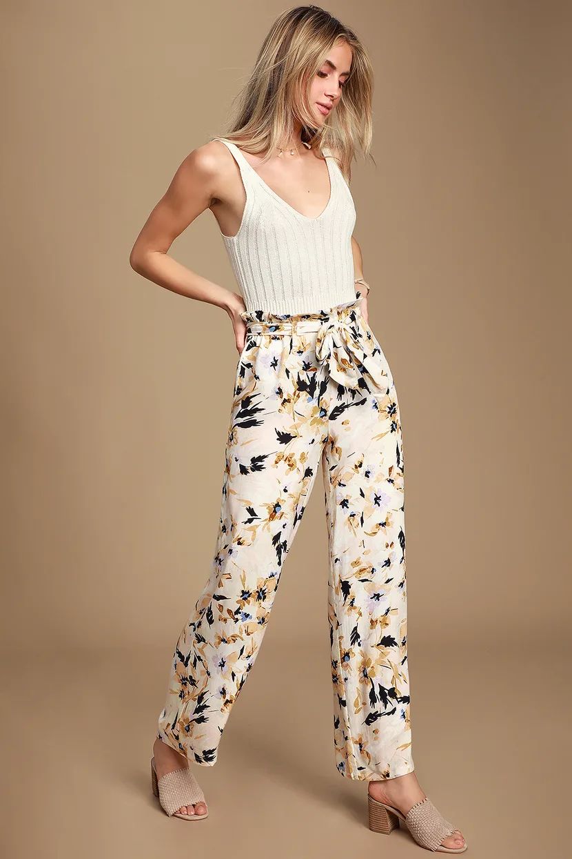 Alli White Floral Print Wide-Leg Pants | Lulus (US)
