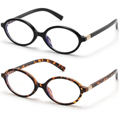 ViewJoy Retro Oval Blue Light Glasses for Women Fashion Computer Glasses Bluelight Blocking Medium Eyewear 2 Pack Vintage Frame | Amazon (US)