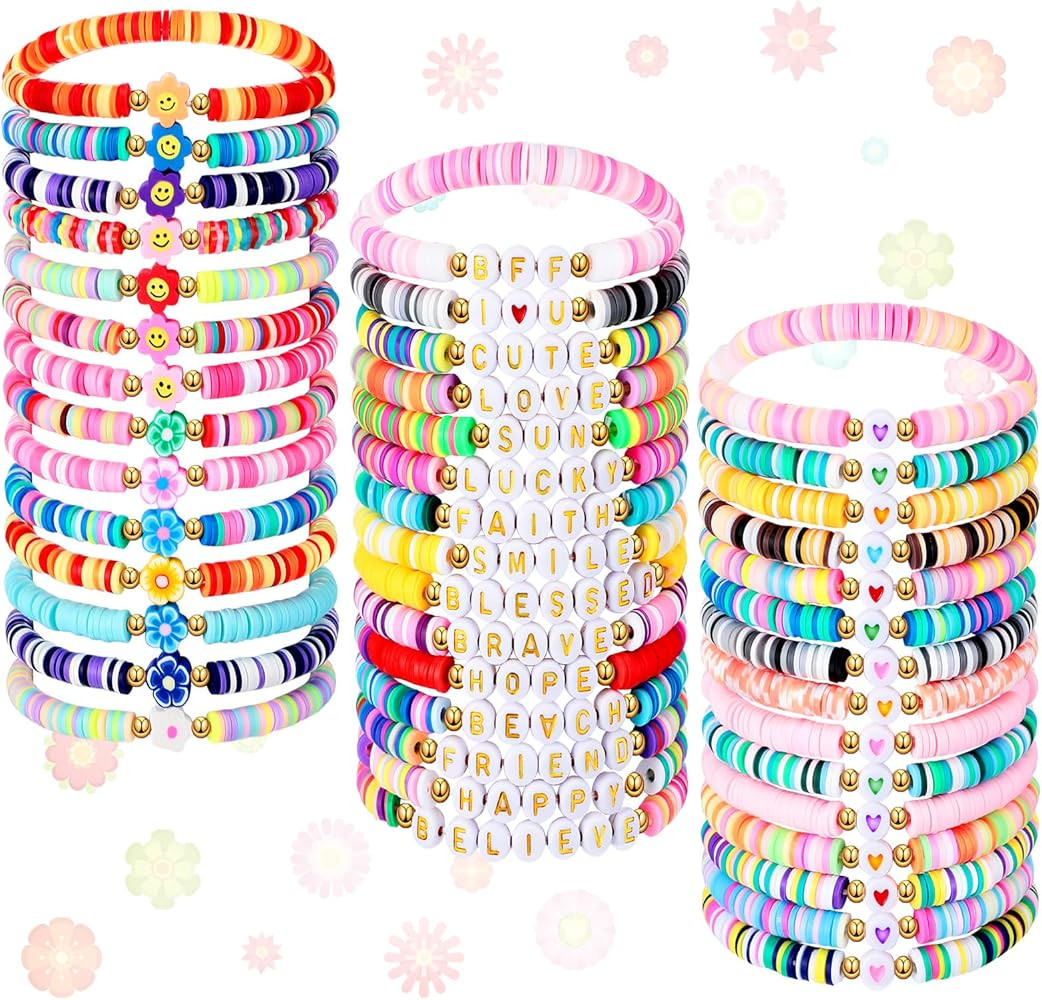 Ecally 44 Pcs Heishi Preppy Bead Bracelets Colorful Clay Friendship Bracelet Y2k Stretch Beach Je... | Amazon (US)