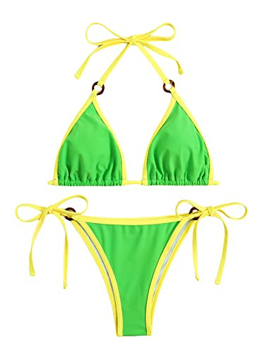 SHENHE Women's Sexy Bikini Sets Ring Triangle Tie Bathing Suits 2 Piece Swimsuits | Amazon (US)