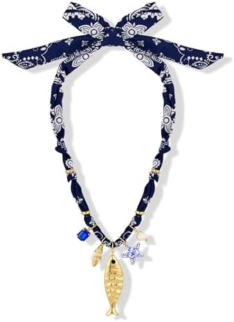 Gold Fish Necklace For Women Blued Beaded Strand Toggle Necklace With Gold Fish Pendants Dainty S... | Amazon (US)