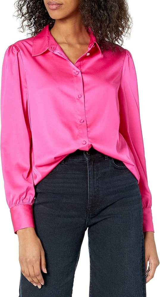 The Drop Women's @lucyswhims Long Sleeve Button Down Stretch Satin Shirt | Amazon (US)