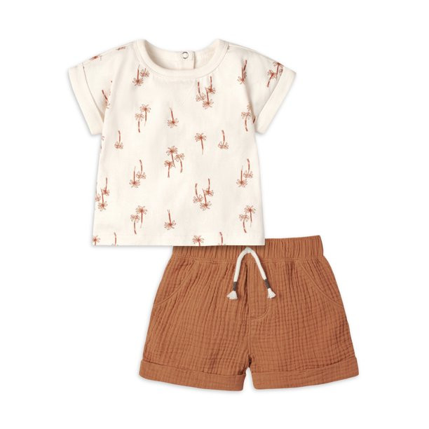 Modern Moments by Gerber Baby Boys Short Sleeve Tee and Gauze Shorts Outfit Set, 2-Piece, Sizes 0... | Walmart (US)