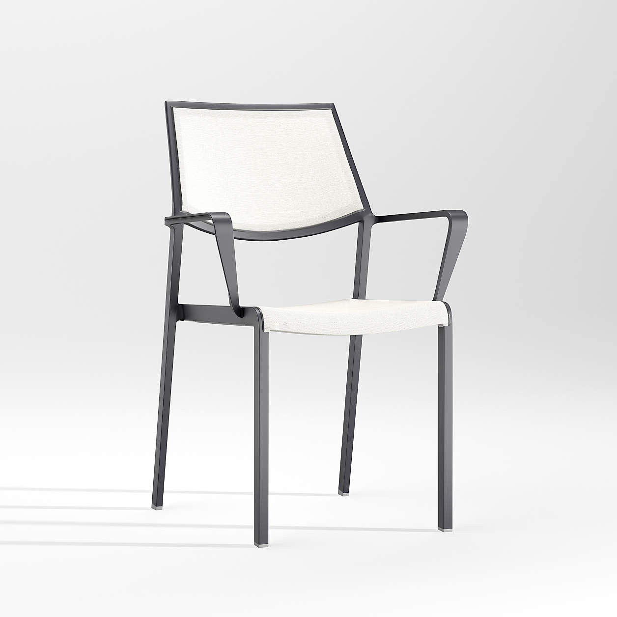 Lanai White Mesh Square Stackable Outdoor Dining Armchair + Reviews | Crate & Barrel | Crate & Barrel