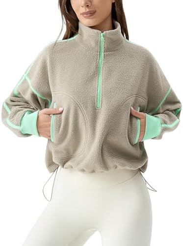 QINSEN Women's Half Zip Fleece Short Pullover Sweatshirt Winter Long Sleeve Cozy Sherpa Sweater T... | Amazon (US)