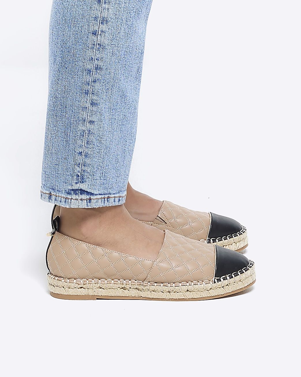Beige wide fit quilted espadrille shoes | River Island (UK & IE)