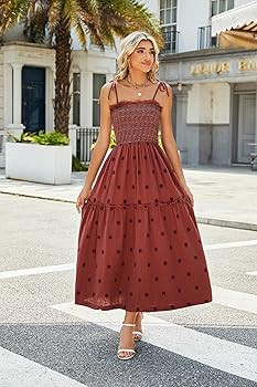 Women Floral Embroidered Maxi Dress Sleeveless Tie Shoulder Smocked Flowy Dress Boho Summer Sundr... | Amazon (US)