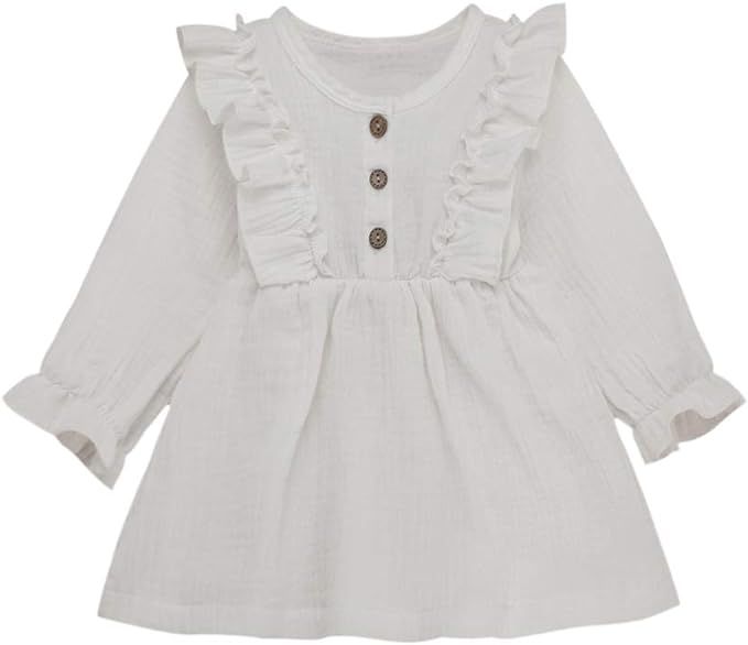 BABiyQvQ Toddler Baby Girl Ruffle Dress Infant Cotton Long Sleeve Fall Winter A Line Dress with B... | Amazon (US)