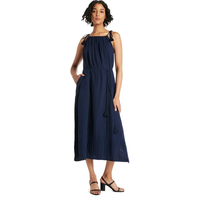 Time and Tru Women's Tie Shoulder Midi Dress, Sizes XS-XXXL | Walmart (US)
