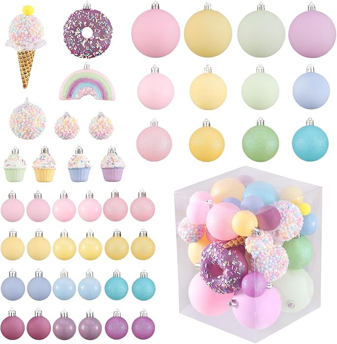 46 Pcs Pastel Color Shatterproof Christmas Ornament Set -3D Ice Cream, Donut & Cake Dessert Decor... | Amazon (US)