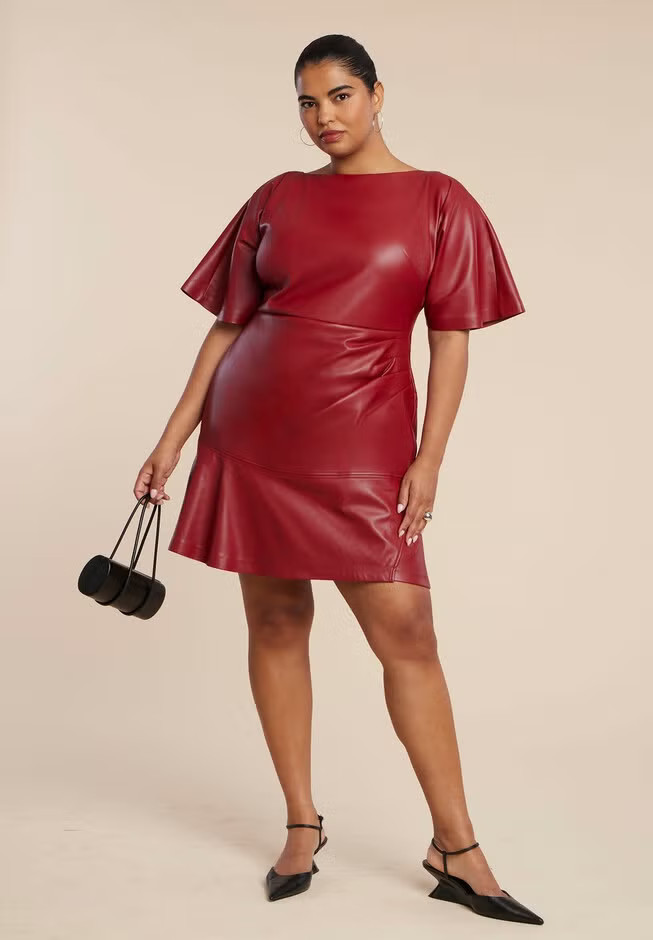 Drapey Faux Leather Mini Dress | Eloquii
