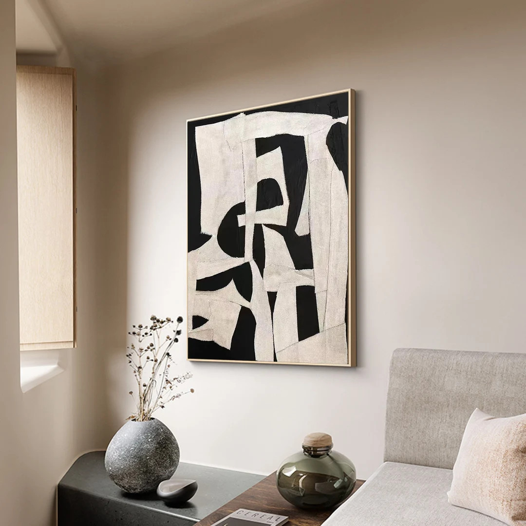 Beige Wabiasabi Wall Art Black Beige Abstract Painting Black - Etsy | Etsy (US)