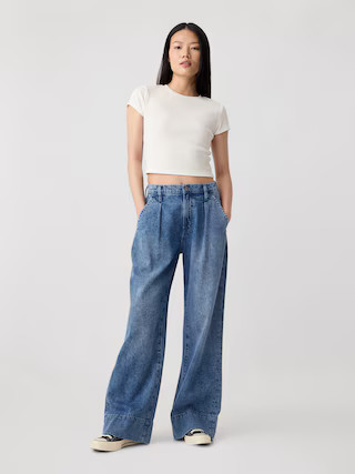 High Rise Wide-Leg Pleated Trousers | Gap Factory