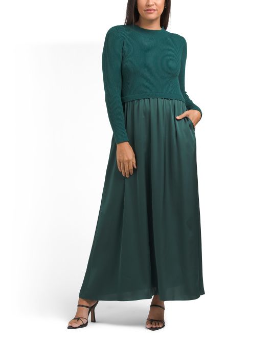 Long Sleeve Satin Skirt Sweater Dress | TJ Maxx