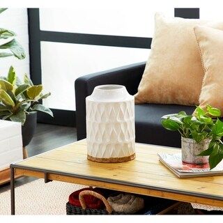 Carson Carrington Tansjarv Large Teardrop White Cylinder Ceramic Vase (Medium (8"-15")) | Bed Bath & Beyond