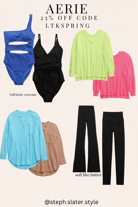 Aerie sale! Full coverage swimsuits. More colors. Swimsuit coverups. One piece suits. The most soft leggings. Flare leggings. High waist leggings. Soft sweaters. Cozy. Casual. Mom
Style 

#LTKFind #LTKunder50 #LTKSale