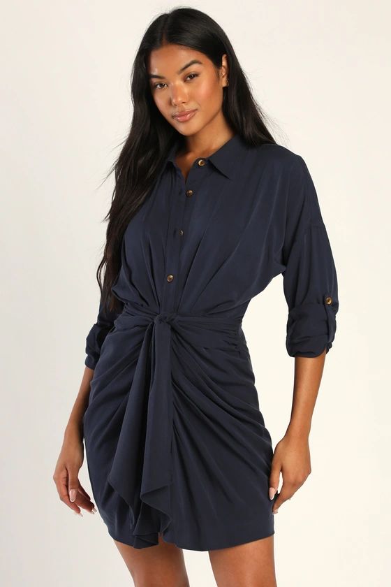 Charming Confidence Navy Blue Collared Button-Up Mini Dress | Lulus (US)